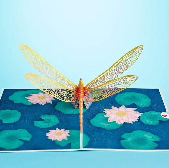 ポップアップグリーティングカード　Dragonfly on Water Lily 1枚目の画像