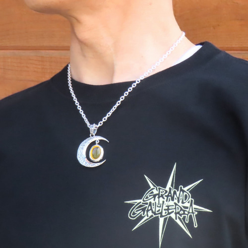 三日月琥珀ネックレス シルバー925 【刻印無料】 月 三日月 ムーン