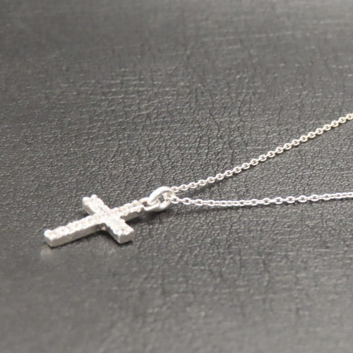 クロスネックレス シルバー925 クリア キュービックジルコニア 十字架