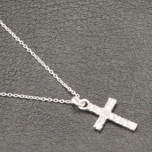 クロスネックレス シルバー925 クリア キュービックジルコニア 十字架