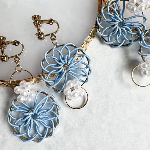 CREA掲載】水引イヤリング・ピアス「時」パステルブルー ピアス