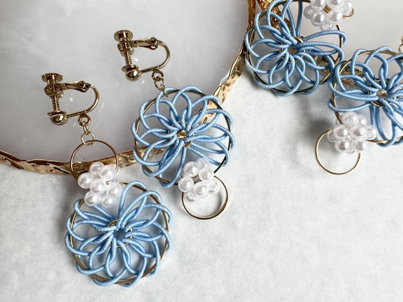 CREA掲載】水引イヤリング・ピアス「時」パステルブルー ピアス