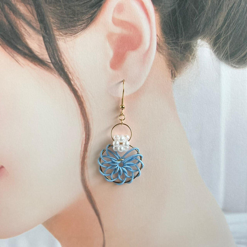 CREA掲載】水引イヤリング・ピアス「時」パステルブルー ピアス