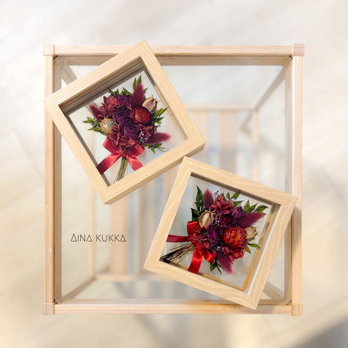ガラスフレームアレンジ]ブーケタイプA/プリザーブド×ドライフラワー