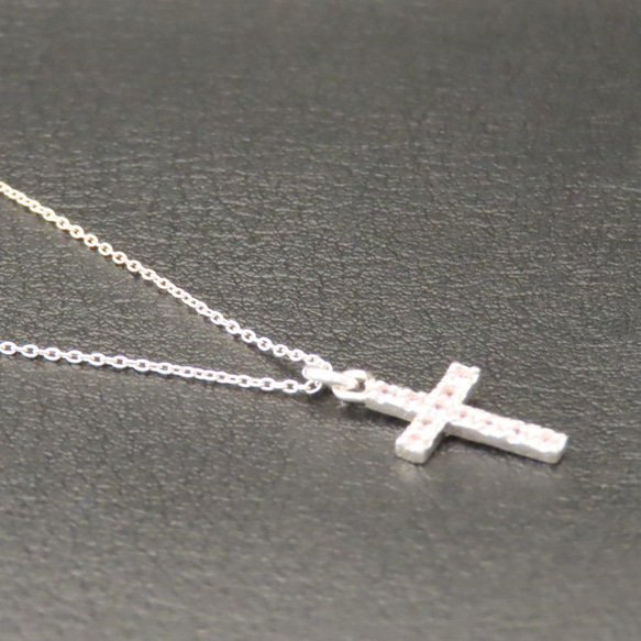 クロスネックレス シルバー925 ピンク キュービックジルコニア 十字架 クロス ネックレス ペンダント キラキラ 透明 3枚目の画像