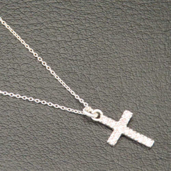 クロスネックレス シルバー925 ピンク キュービックジルコニア 十字架 クロス ネックレス ペンダント キラキラ 透明 2枚目の画像