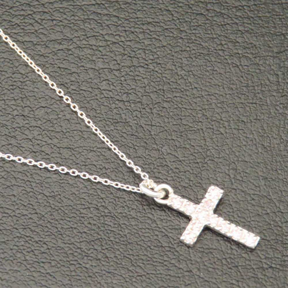 クロスネックレス シルバー925 ピンク キュービックジルコニア 十字架 クロス ネックレス ペンダント キラキラ 透明 2枚目の画像