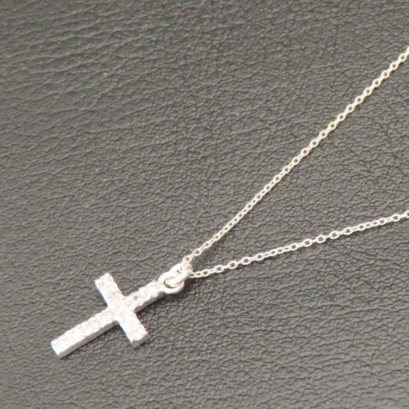 クロスネックレス シルバー925 ピンク キュービックジルコニア 十字架 クロス ネックレス ペンダント キラキラ 透明 4枚目の画像