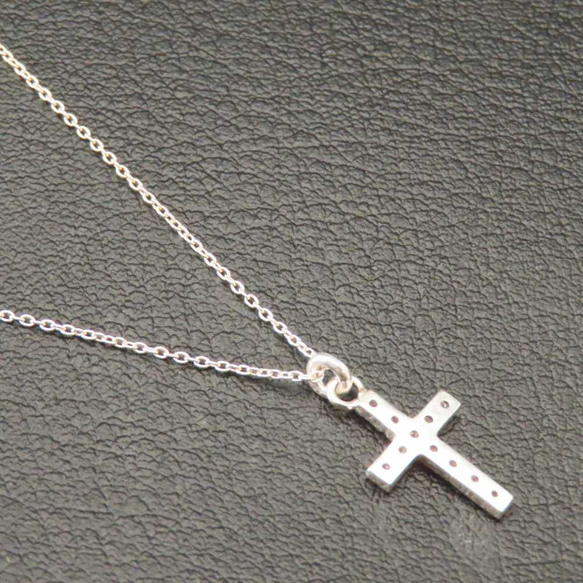 クロスネックレス シルバー925 ピンク キュービックジルコニア 十字架 クロス ネックレス ペンダント キラキラ 透明 6枚目の画像