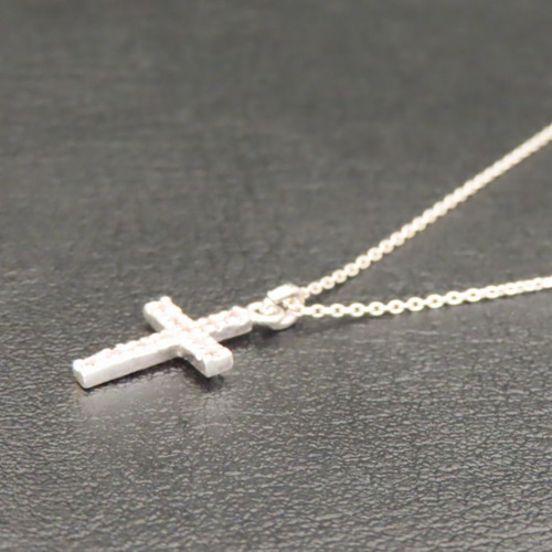 クロスネックレス シルバー925 ピンク キュービックジルコニア 十字架
