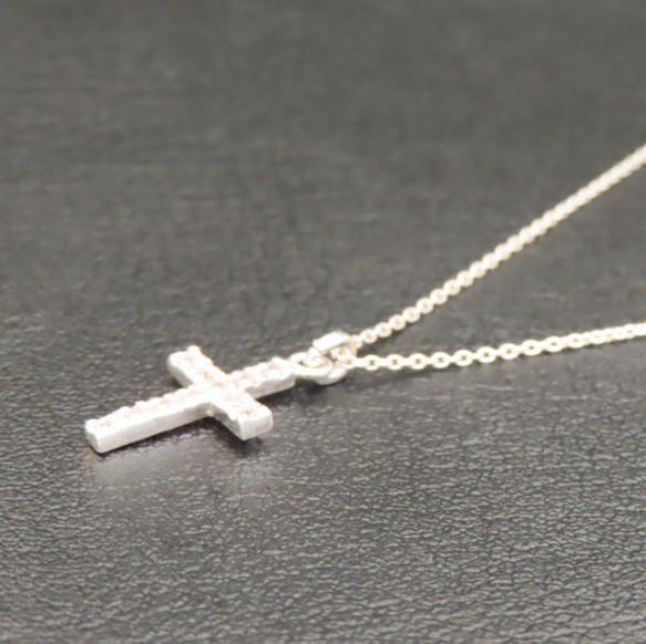 クロスネックレス シルバー925 ピンク キュービックジルコニア 十字架 クロス ネックレス ペンダント キラキラ 透明 5枚目の画像