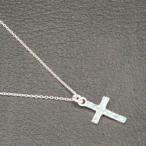 クロスネックレス シルバー925 ライトブルー 水色 キュービック