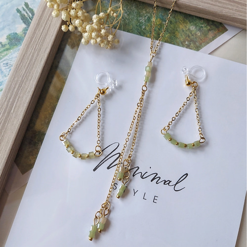 透明感ミントグリーンアクセサリーセット イヤリング ピアス 