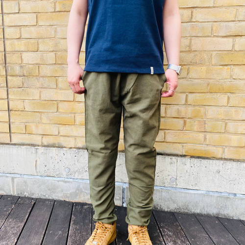 コットンリネンで作った昔もんぺ スモークミント ゆったり リラックスパンツ コットンリネンで作った昔もんぺ スモークミント ゆったり