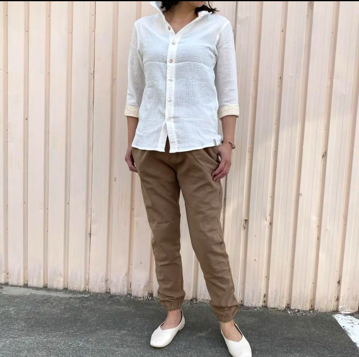 コットンリネンのもんぺパンツ＊楽ちんモンペパンツ＊ストレスフリー＊超軽量230g＊ライトブラウン