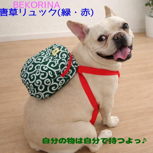 専用　ハンドメイド　刺繍　ひょっこりパグ　犬　スマホが入る　リュックショルダー 唐草2色】自分の物は自分で持つよっ♪ワンコ用リュック フレンチ