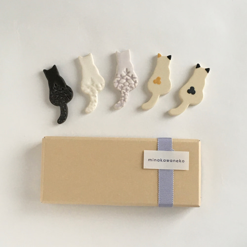 猫の箸置き 三毛・ハチワレ・白・黒・ラベンダーの5匹セット 箸