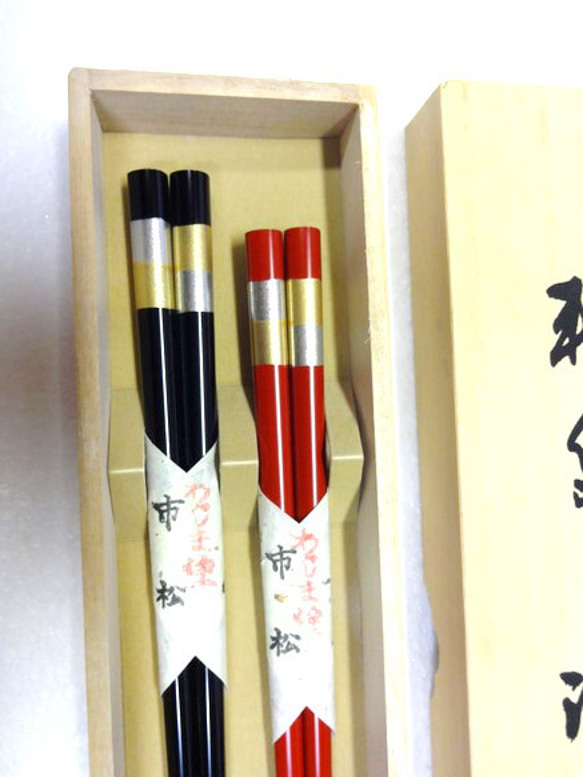 伝統工芸・輪島塗　　本漆塗り「夫婦箸」　市松模様・市松柄仕上げ 2枚目の画像