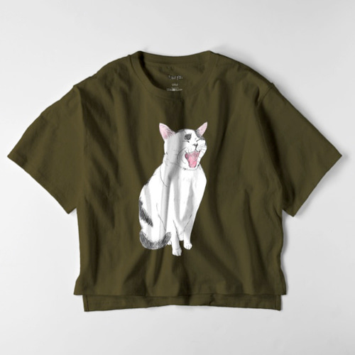 あくびねこ てん 猫 白黒猫 ねこ オーバーサイズTシャツ イラスト