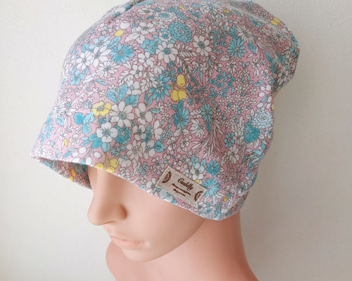 医療用ケア帽子ハンドメイド　ふんわりガーゼ一重　くすみピンク　mimi ふわふわガーゼ キャップ型 ケア帽子 リラックス 癒し ピンク