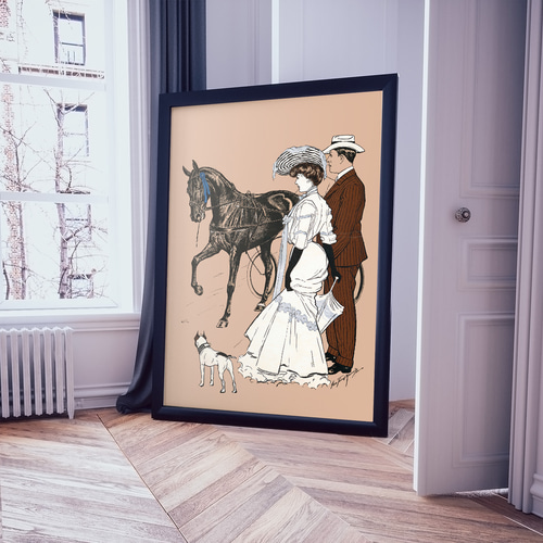 NO.70】馬と男女アートポスターフレンチブルドッグクラシック