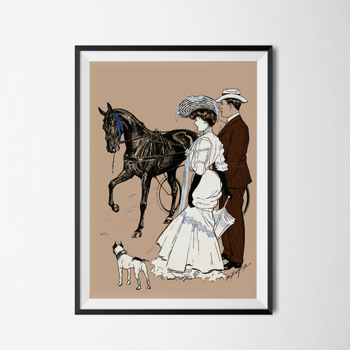 NO.70】馬と男女アートポスターフレンチブルドッグクラシック