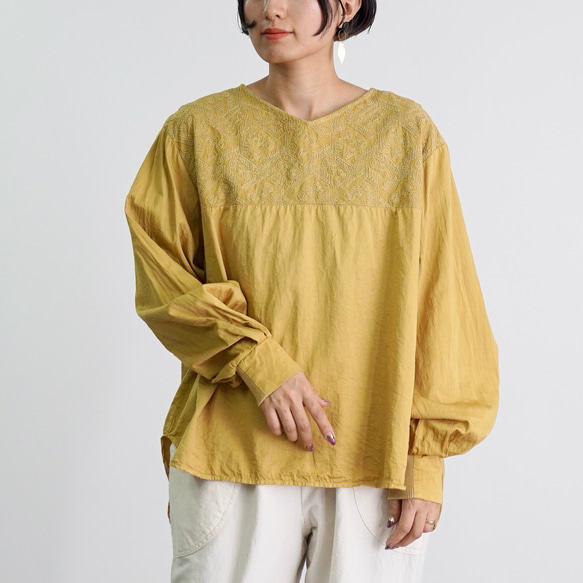 刺繡襯衫/黃色/三河紡織 第1張的照片