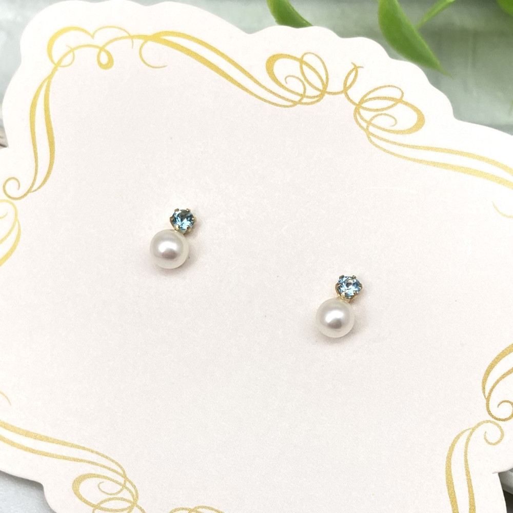 K10YG 6月の誕生石 淡水パール/ブルートパーズ ピアス【PI0080BT】