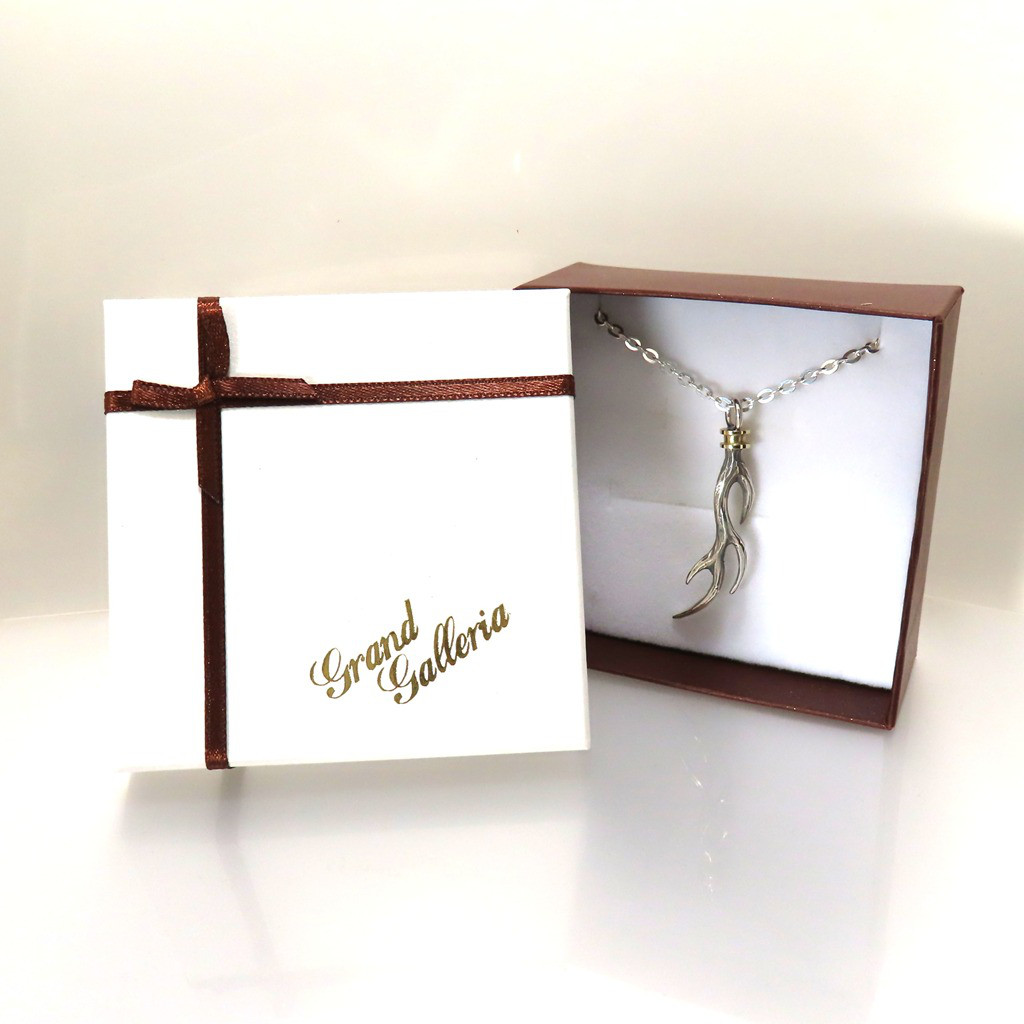 鹿の角ネックレス シルバー925 × 真鍮 L 【刻印無料】 鹿の角 鹿 角 ディアホーン ネックレス ペンダント