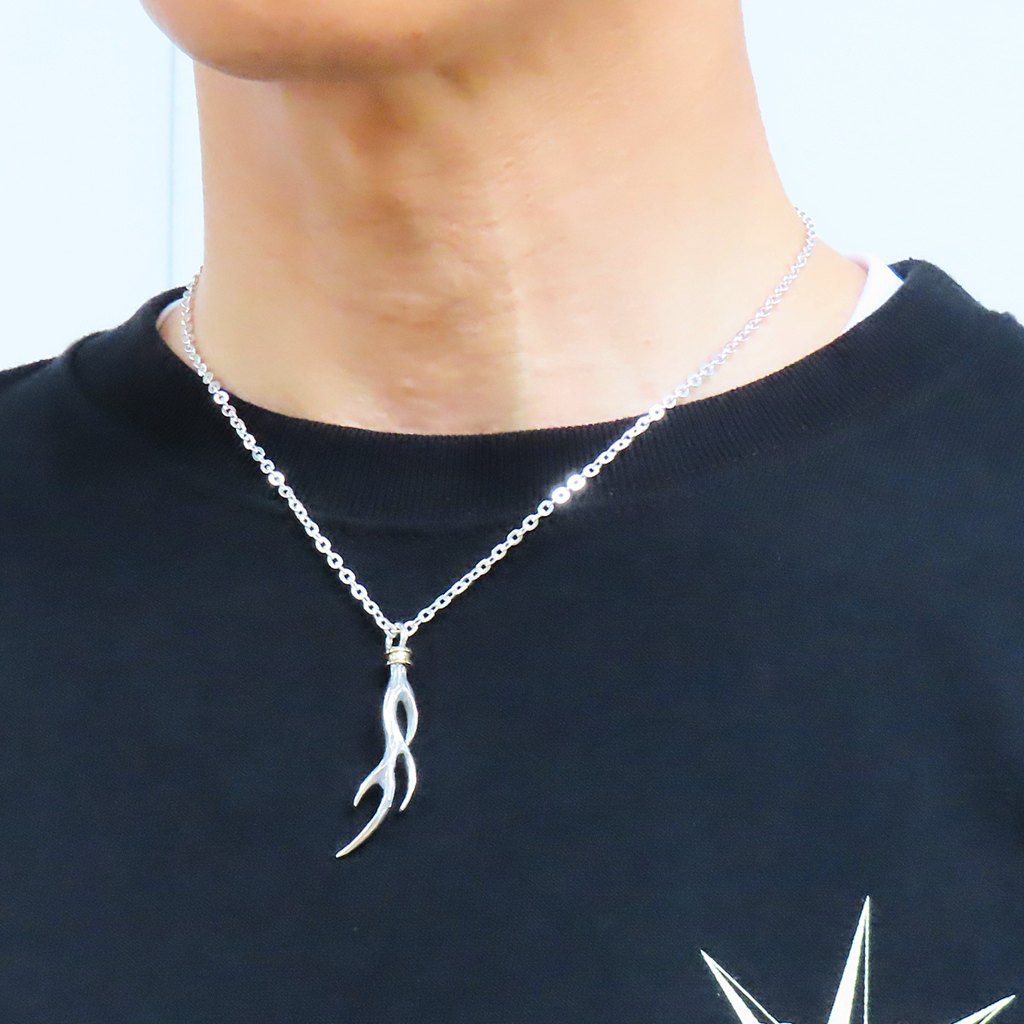 鹿の角ネックレス シルバー925 × 真鍮 L 【刻印無料】 鹿の角 鹿 角 ディアホーン ネックレス ペンダント