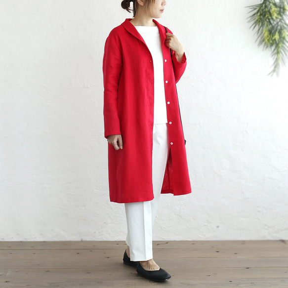 春夏秋好搭 亞麻披肩領大衣長99cm（紅）CO01。 第2張的照片