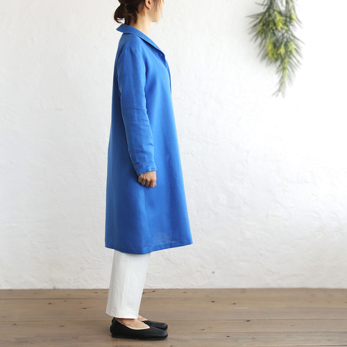 春夏秋と役立つ一枚 リネンショールカラーコート 着丈99cm （ロイヤル