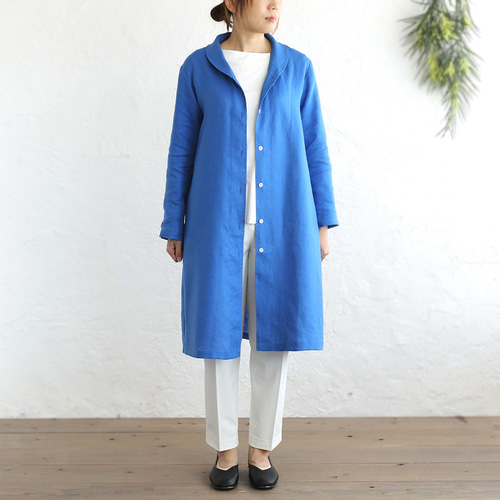 春夏秋と役立つ一枚 リネンショールカラーコート 着丈99cm （ロイヤル