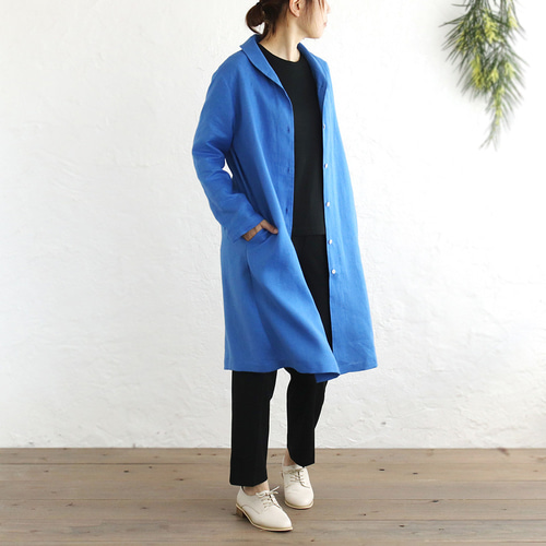 春夏秋と役立つ一枚 リネンショールカラーコート 着丈99cm （ロイヤル
