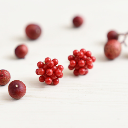 イヤリング】 赤珊瑚 木苺 ベリー つぶつぶ 3月誕生石 ・ 還暦祝い