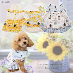 ワンピース フリル レース プリント 夏 向日葵 トップス 可愛い 小型犬