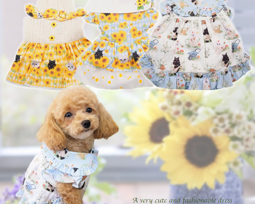 ワンピース フリル レース プリント 夏 向日葵 トップス 可愛い 小型犬