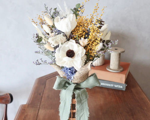 アネモネとミモザのドライフラワースワッグ/ミニブーケ スワッグ howdy