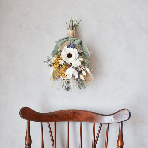 アネモネとミモザのドライフラワースワッグ/ミニブーケ スワッグ howdy