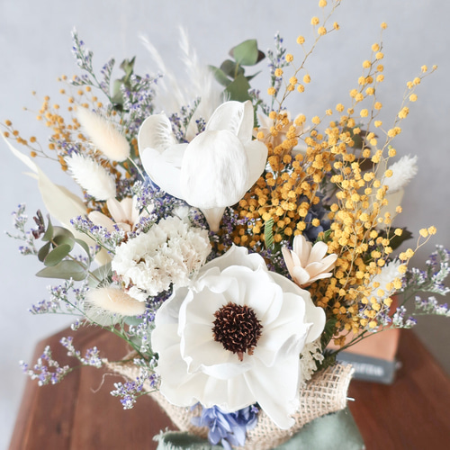 アネモネとミモザのドライフラワースワッグ/ミニブーケ スワッグ howdy