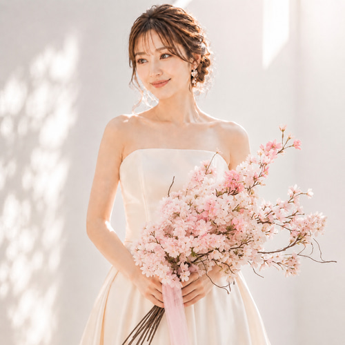 桜 ふわり】 生花に見える ウェディングブーケ 人気 ピンク さくら