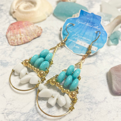 コーラル & ターコイズ フープ ピアス ハワイ BellaAnela #580 コーラル & ターコイズ シャンデリア ピアス ハワイ BellaAnela