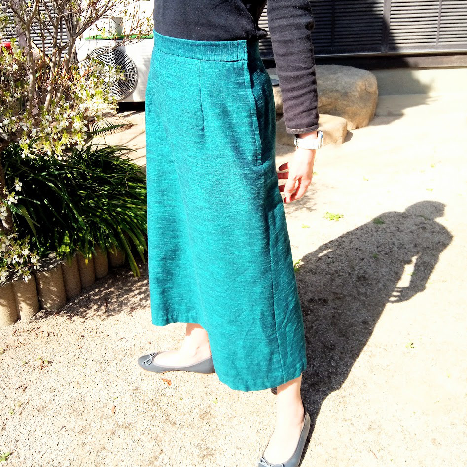 #4【久留米絣スカート】綿１００％ミセス４０代５０代６０代ロング上品マキシレディース日本製　エメラルドグリーン