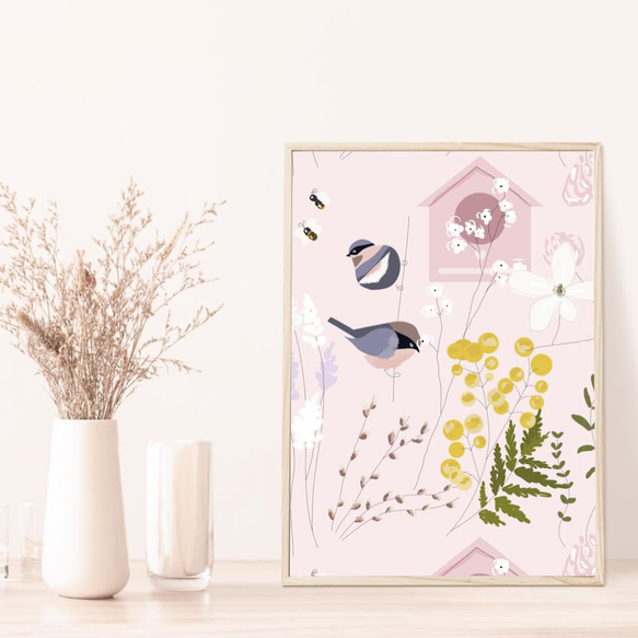 春の北欧ポスター  / i0548 /  ミモザと桜と小鳥　インテリアポスター 6枚目の画像