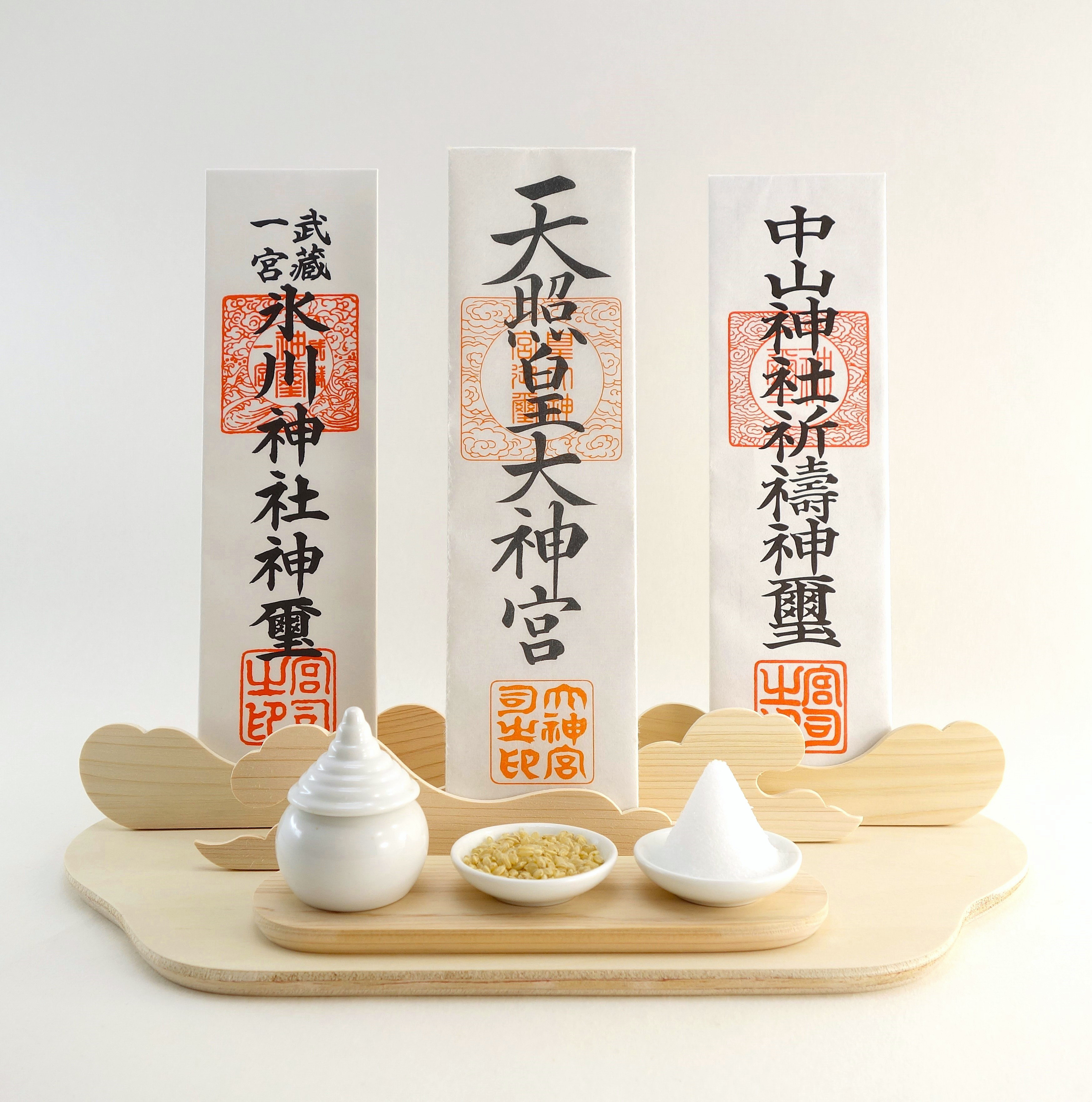 御札立て《みはしら》神具３点セット 　置き専用　極小　神棚　コンパクト　モダン　雲