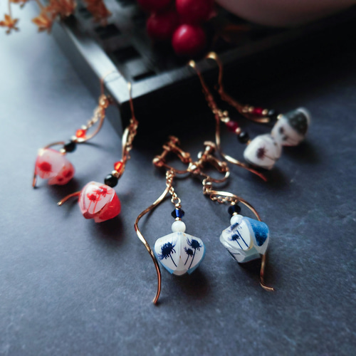 りん5　　イヤリング3点　彼岸花4輪　赤　彼岸花4輪　青　　紫陽花ロング りん5 イヤリング3点 彼岸花4輪 赤 彼岸花4輪 青 紫陽花ロング 青