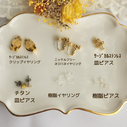 フラワーレジンカボションと ビーズ 水中花 大ぶりイヤリング/ピアス 