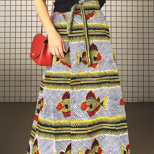 アフリカンバティック 魚柄巻きスカート ロングスカート（マキシ