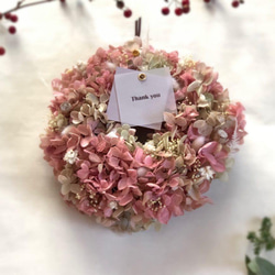 【人気】アジサイリース(淡ピンク)プリザーブドフラワー 18cm ドライフラワー 誕生日 新築祝い 母の日 プレゼント 1枚目の画像