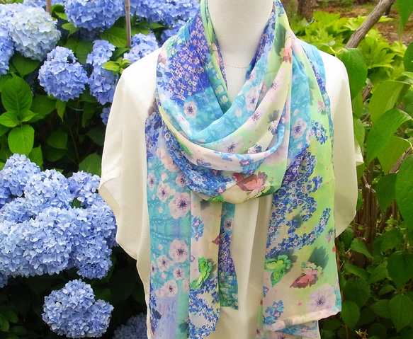 【１週間】シフォン水彩ストール～森のおはなし　泉～ 1枚目の画像